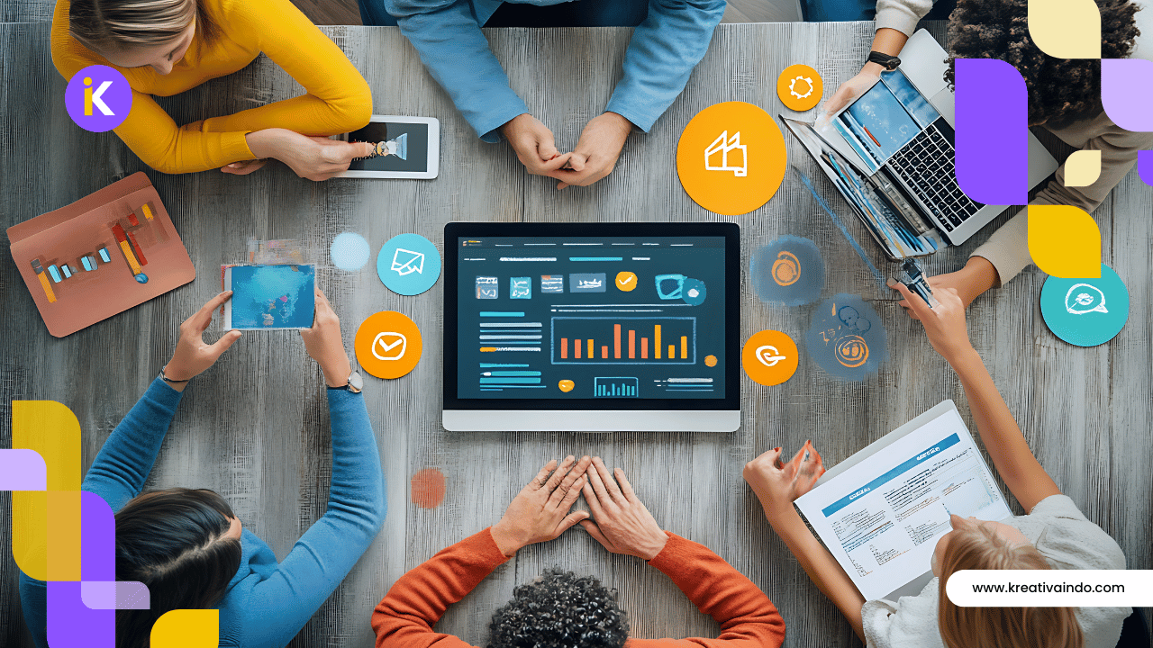 Ilustrasi konsistensi visual brand dengan elemen desain seragam di berbagai media